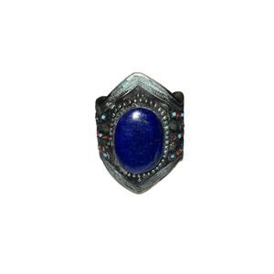 Iris Apfel & Bajalia Turkmen Cuff Bracelet Blue Coral Stone Tribal Statement